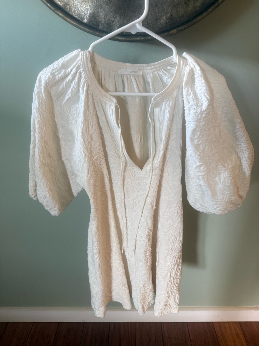 Zara Textured Ivory Puff-Sleeve Women's dress